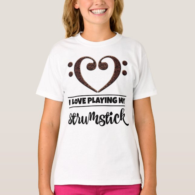 Bass Clef Herz I Liebe spielen meine Strumstick T-Shirt (Vorderseite)