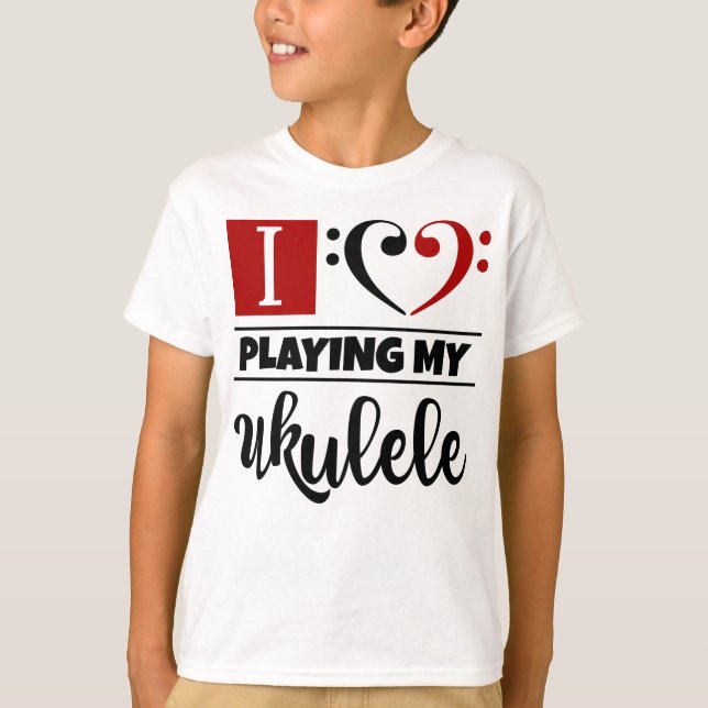 Bass Clef Herz I Liebe spielen meine Ukulele T-Shirt (Vorderseite)