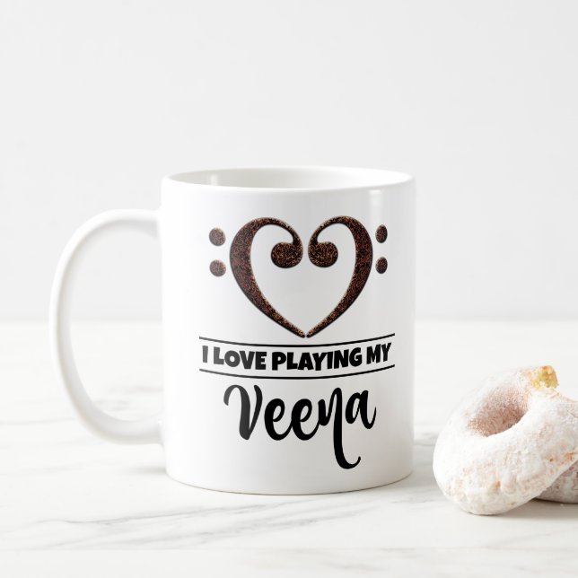 Bass Clef Herz I Liebe spielen meine Veena Kaffeetasse (Mit Donut)