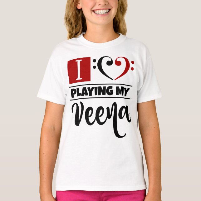 Bass Clef Herz I Liebe spielen meine Veena T-Shirt (Vorderseite)