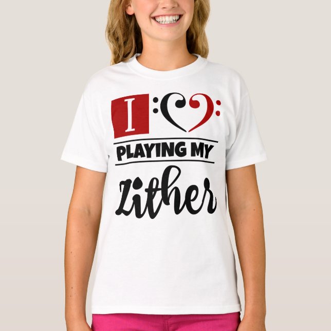 Bass Clef Herz I Liebe spielen meine Zither T-Shirt (Vorderseite)