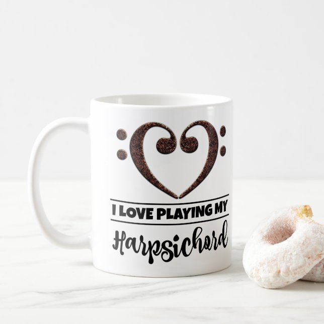 Bass Clef Herz I Liebe spielt mein Cembalo Kaffeetasse (Mit Donut)