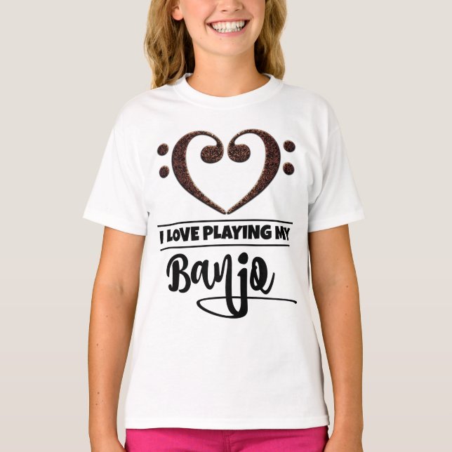 Bass Clef Herz Liebe spielen Banjo T-Shirt (Vorderseite)