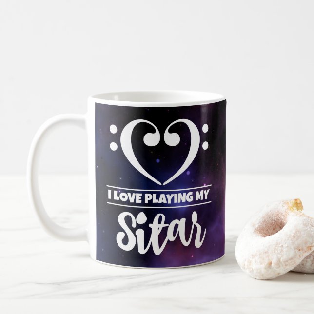 Bass Clef Herz Lila Nebel Liebe Sitar Kaffeetasse (Mit Donut)