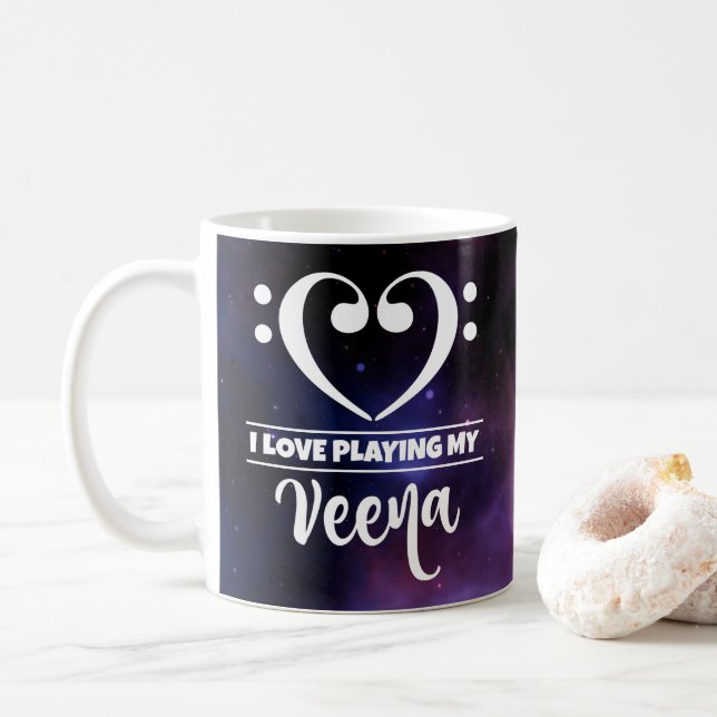 Bass Clef Herz Lila Nebel Liebe Veena Kaffeetasse (Mit Donut)