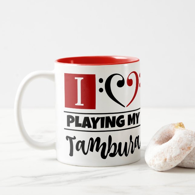 Bass Clef Herzstück I Liebe spielen Zweifarbige Tasse (Mit Donut)