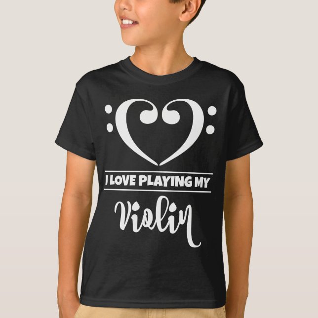 Bass Clef Herzstück Liebe Violine spielen T-Shirt (Vorderseite)