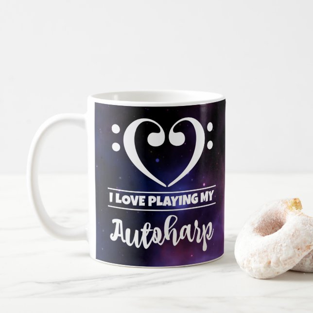 Bass Clef Lila Nebel Liebe Autoharp Kaffeetasse (Mit Donut)