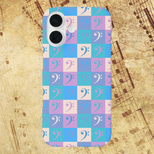 Bass Clef Music Pastel Pattern Case-Mate iPhone Hülle (A phone case with a pattern of bass clef symbols in a variety of colors.)
