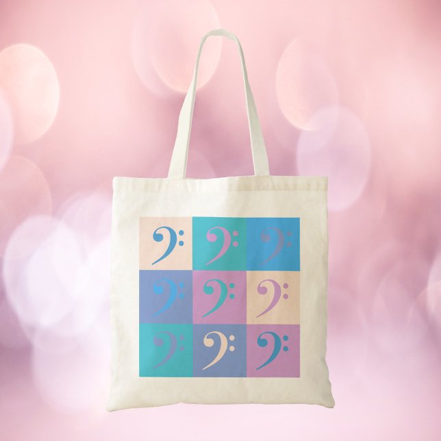 Bass Clef Music Pastel Pattern Tragetasche (A tote bag with a pattern of bass clef music symbols.)