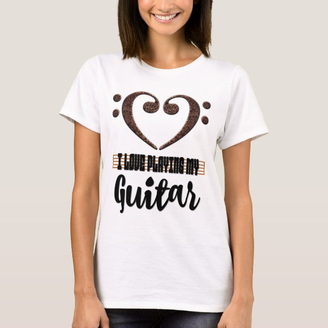 Bass Clef Musical Heart I Love Playing My Guitar T-Shirt (Vorderseite)