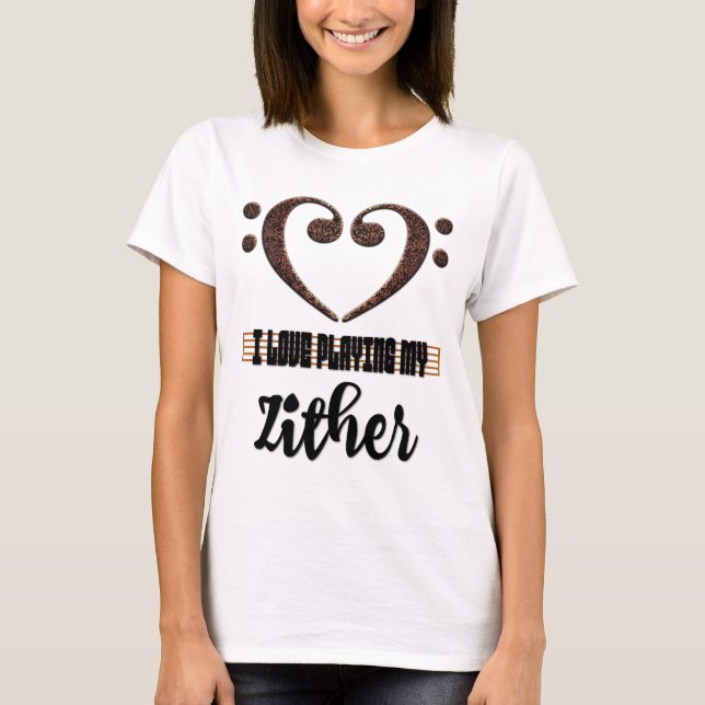 Bass Clef Musical Heart I Love Playing My Zither T-Shirt (Vorderseite)