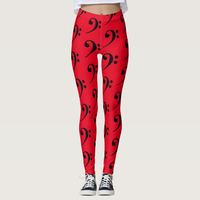 Bass Clef Musikinstrument Orchester Band Red Leggings (Vorderseite)