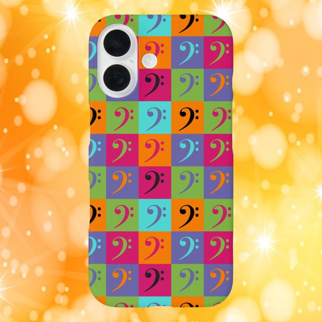 Bass Clef Musikmuster Orange Pink Lila Case-Mate iPhone Hülle (A phone case with a colorful bass clef pattern)