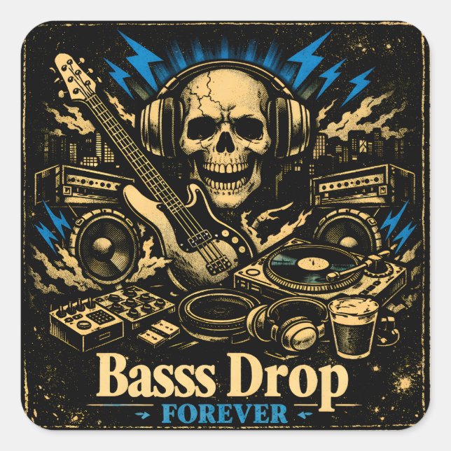 Bass Drop – Low Frequency Music Power Quadratischer Aufkleber (Vorderseite)