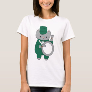 Bass Drummer Cat Marching Band Green White T-Shirt