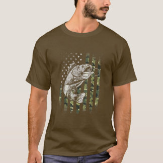 Bass Fischen American Camouflage US Flag Funny Fis T-Shirt
