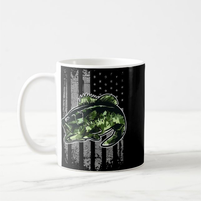 Bass Fischen American Camouflage USA Flaggen Fisch Kaffeetasse (Links)