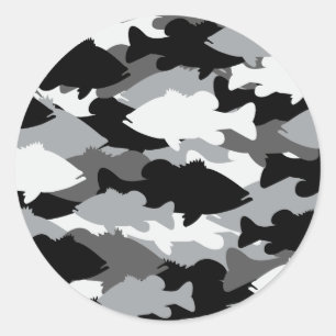 Bass-Fischen-Schwarz-Camouflage Runder Aufkleber