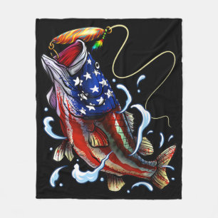 Bass Fish American Flag Patriotic Fishing Fleecedecke