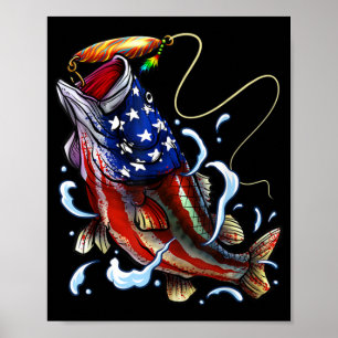 Bass Fish American Flag Patriotic Fishing Poster