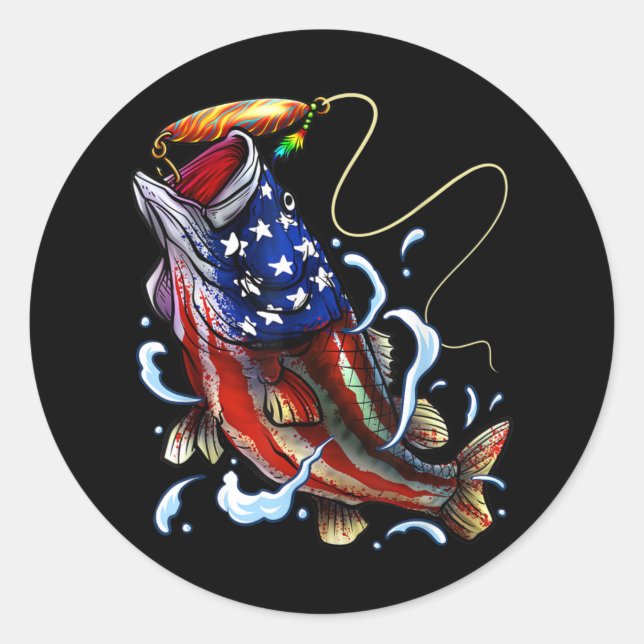 Bass Fish American Flag Patriotic Fishing Runder Aufkleber (Vorderseite)