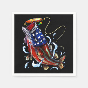 Bass Fish American Flag Patriotic Fishing Serviette