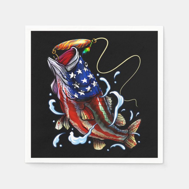 Bass Fish American Flag Patriotic Fishing Serviette (Vorderseite)