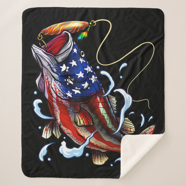 Bass Fish American Flag Patriotic Fishing Sherpadecke (Vorderseite)