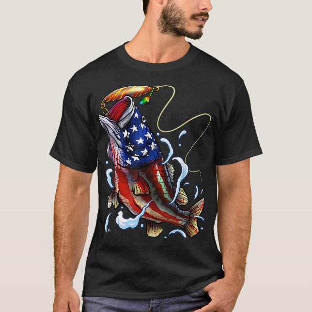 Bass Fish American Flag Patriotic Fishing T-Shirt (Vorderseite)
