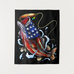 Bass Fish American Flag Patriotic Fishing Wandteppich