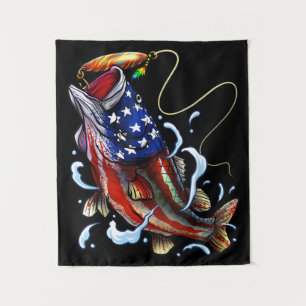 Bass Fish American Flag Patriotic Fishing Wandteppich