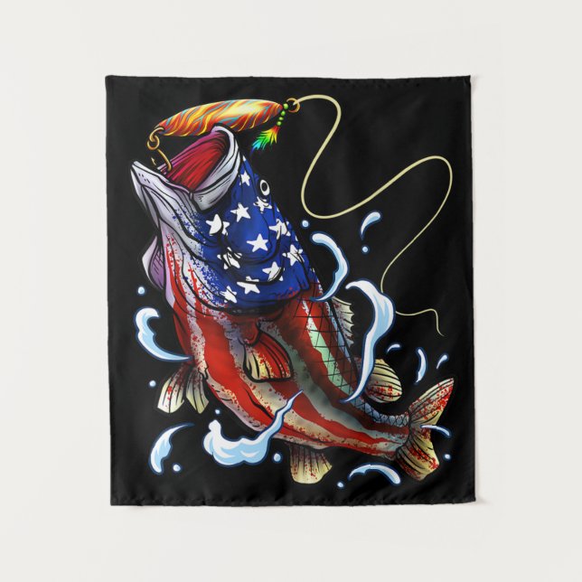 Bass Fish American Flag Patriotic Fishing Wandteppich (Vorderseite)