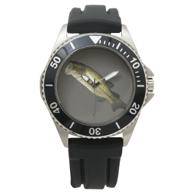 Bass Fish Men's Black Rubber Strap Watch Armbanduhr (Vorderseite)