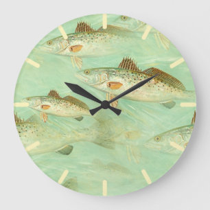 Bass Fish Pattern  Große Wanduhr