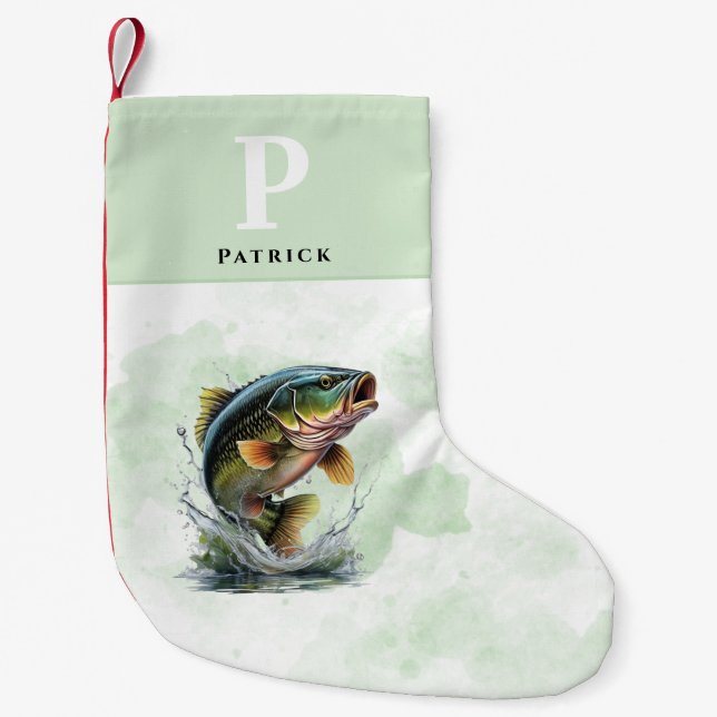 Bass Fish Personalisiert Fischer Kleiner Weihnachtsstrumpf (Vorderseite)