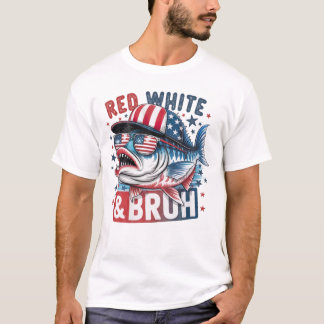 Bass Fish Red White und Bruh 4. Juli T-Shirt