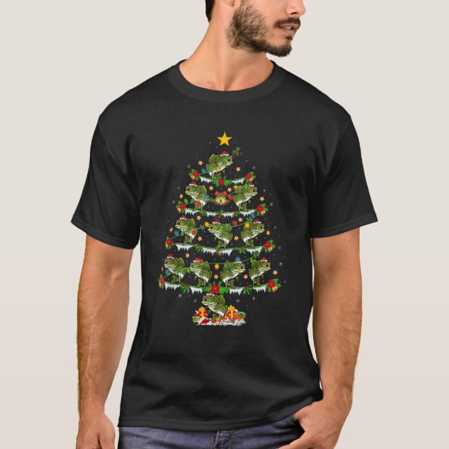 Bass Fish Xmas Lights Santa Bass Fish Christmas Tr T-Shirt (Vorderseite)