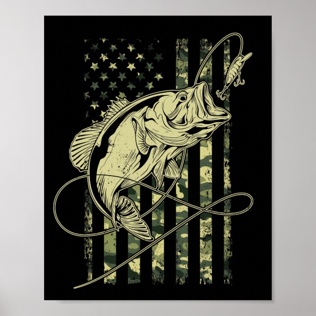 Bass Fishing American Flag USA Fischer Poster (Vorne)