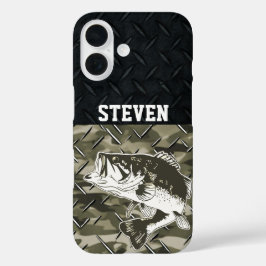 Bass Fishing Black Camouflage Diamond Plate Außenb iPhone 16 Hülle