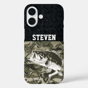 Bass Fishing Black Camouflage Diamond Plate Außenb iPhone 16 Hülle