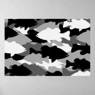 Bass Fishing Black Camouflage Poster