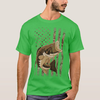 Bass Fishing Camoue USA Flag T-Shirt