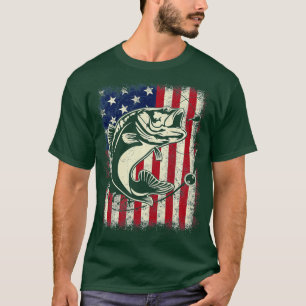 Bass Fishing Fish American Flag Vater Vater 4. T-Shirt