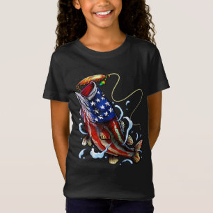 Bass Fishing Fish American Flag Vater Vierte T-Shirt