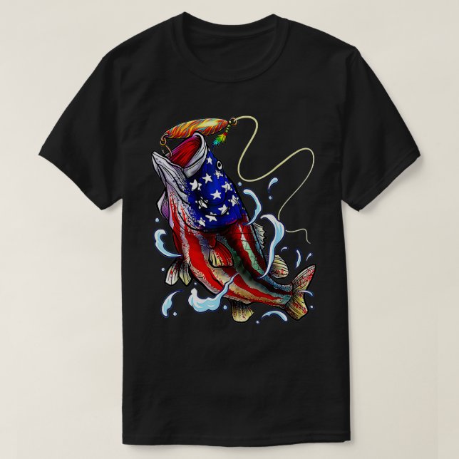 Bass Fishing Fish American Flag Vater Vierte T-Shirt (Design vorne)