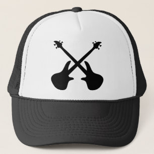 Bass-Gitarre gekreuzt Truckerkappe