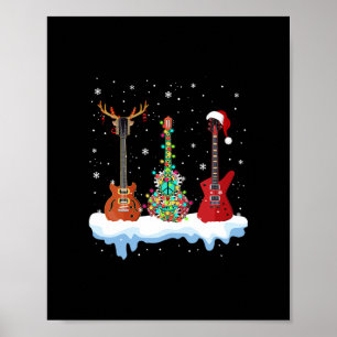 Bass Gitarre Weihnachtsmannmütze Rentideer Hippie Poster