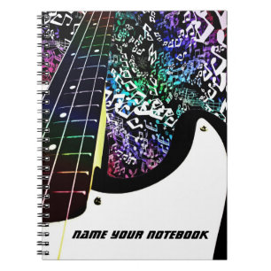 Bass-Gitarren-Regenbogen-Musiknoten-Notizbuch Notizblock