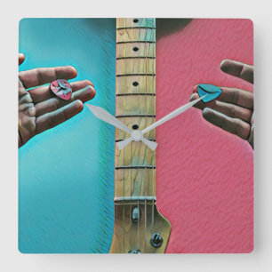 Bass-Gitarrist-Geschenke Quadratische Wanduhr